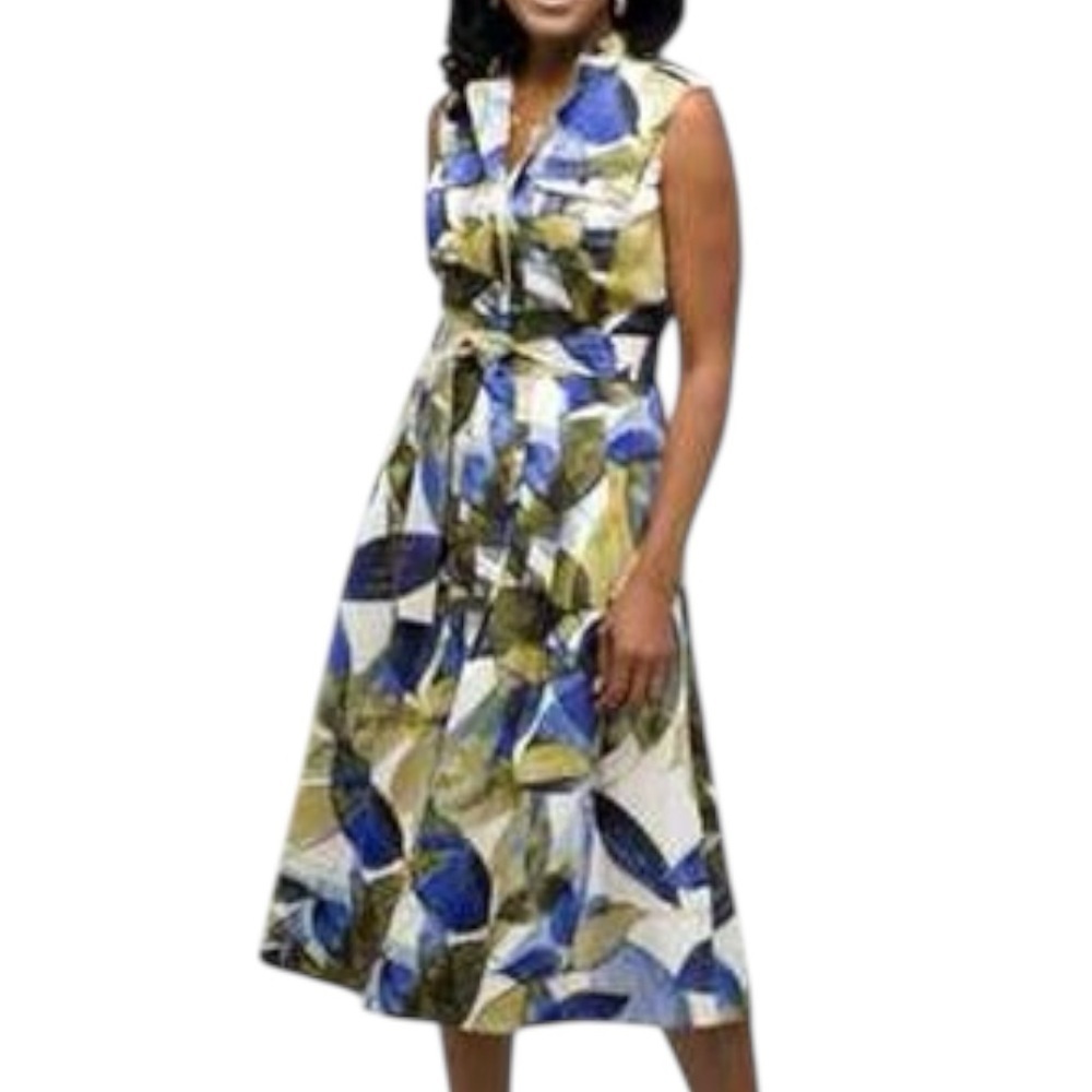 Jones New York Button Down Belted Midi Sleeveless Shirt Dress Women’s Size 14